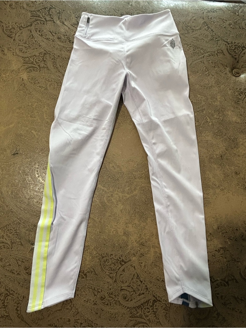 Anthropologie White Leggings with Yellow Side Stripes